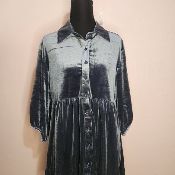 Y2K Inspired Dark Gray Velvet Button Down 3/4 Sleeve Tunic Casual Size Small - Picture 2 of 12